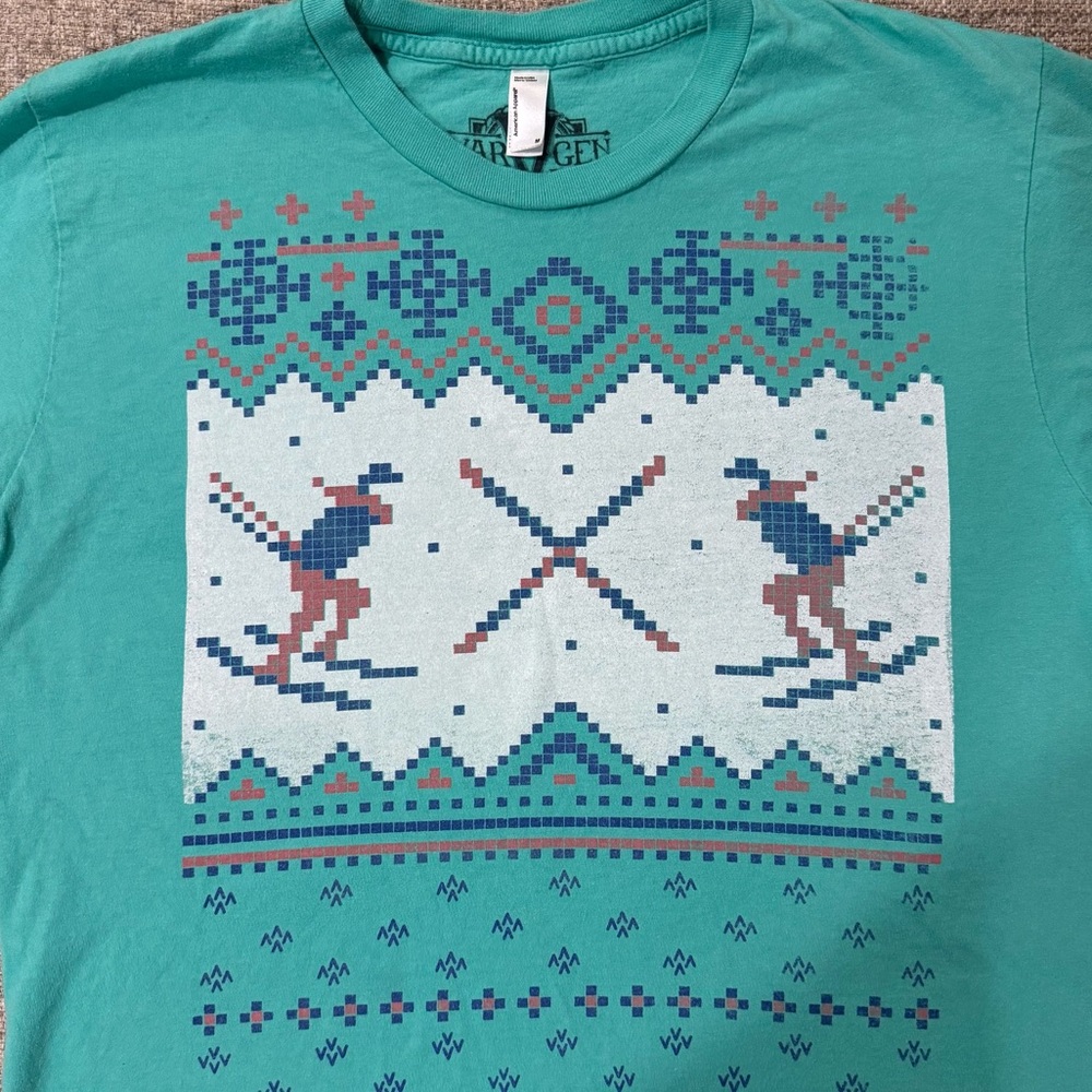 Vardagen - Hand-Screened - Ugly Sweater Graphic Tee - Teal - Unisex - Medium
